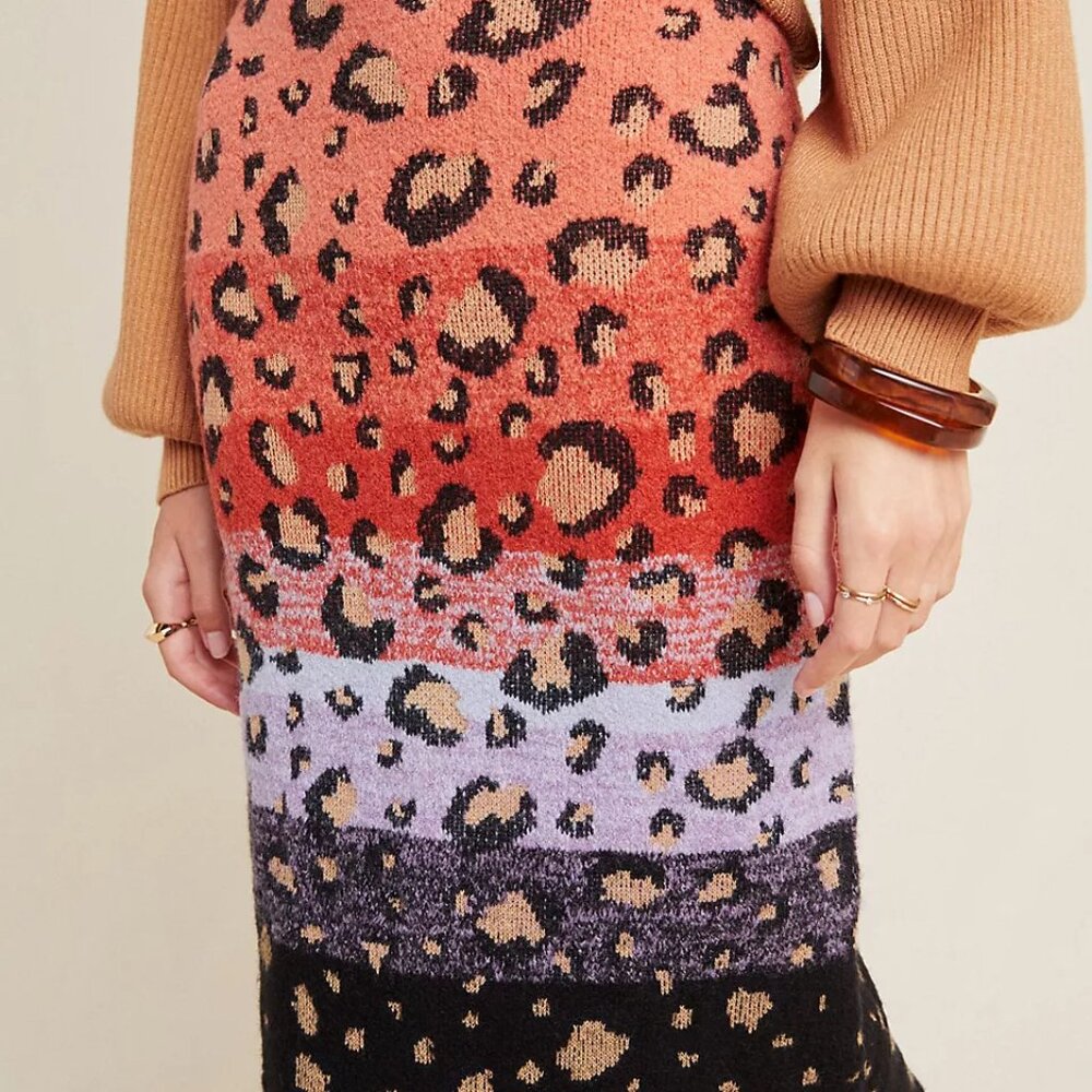 Anthropologie Maeve Leopard Sweater-Knit Pencil Skirt NWT